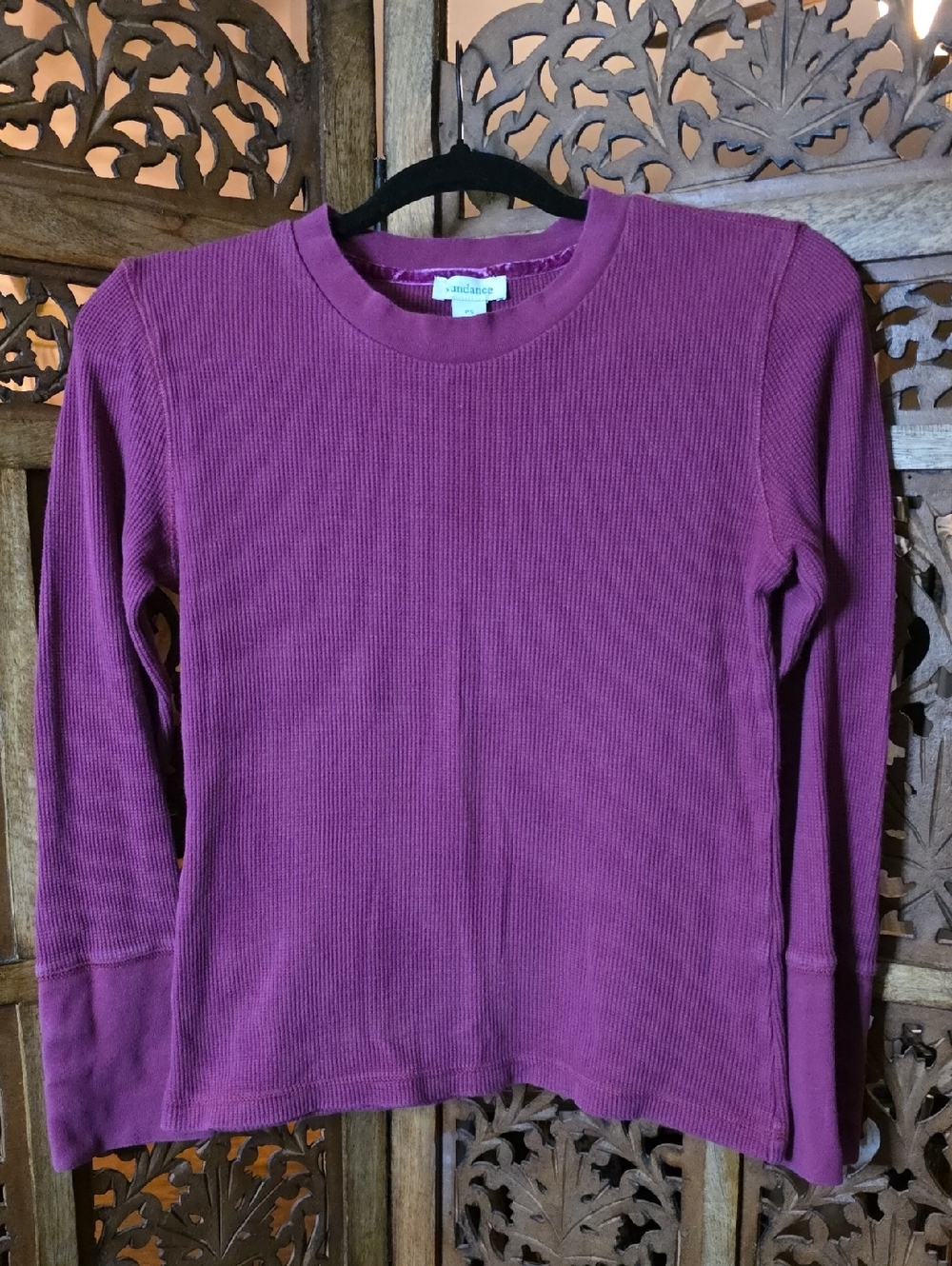 Sundance Ribbed Crewneck Long-Sleeve Top in Plum